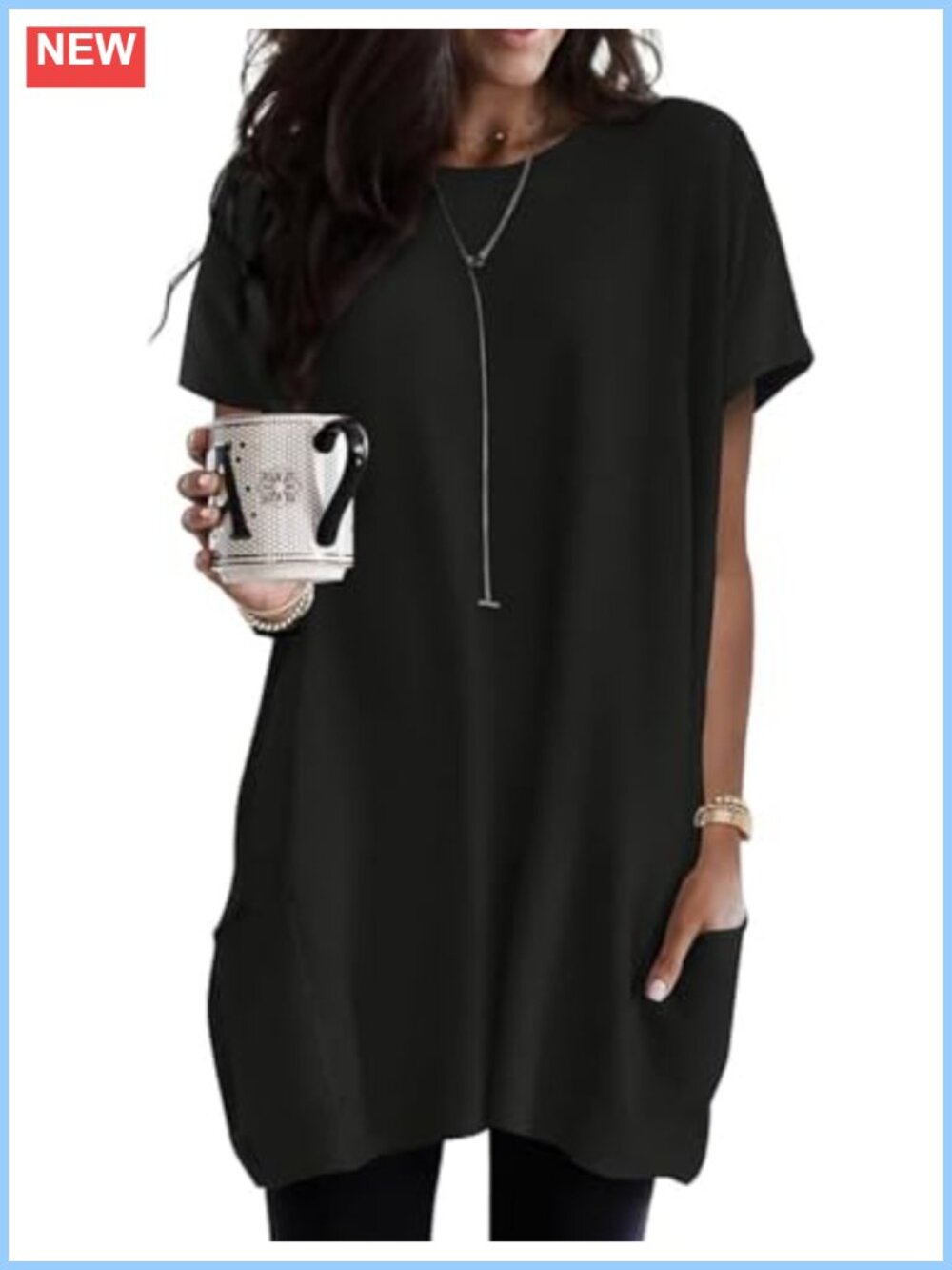 Women's Relaxed Fit Short Sleeve Tunic Top with Pockets for Leggings Casual